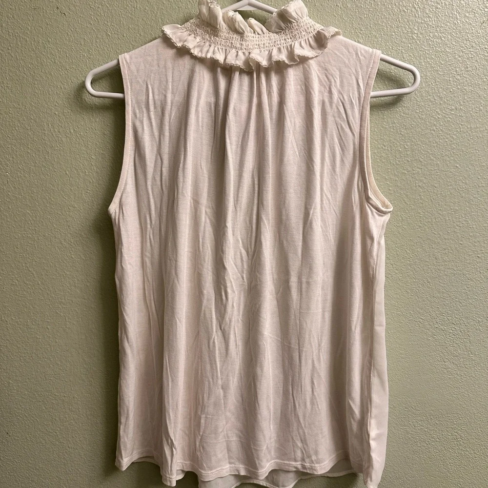 LOFT Sleeveless Ruffle Tie Neck Blouse Size XS Cream - Picture 3 of 8